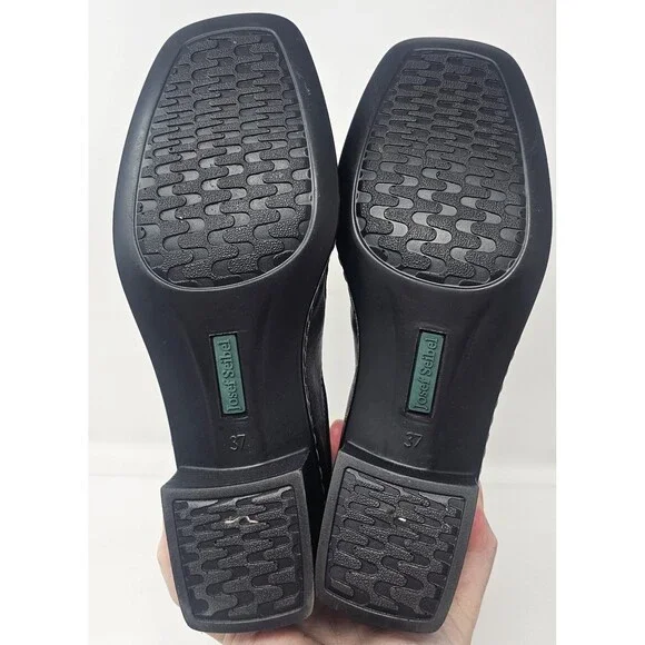 Josef Seibel Black Genuine Leather Block Heel Loafer Comfort Shoes Women Size 37 - Picture 7 of 8